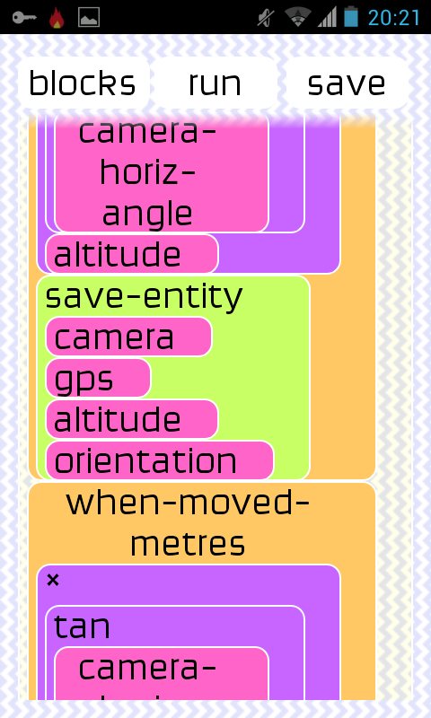 Nested drag/droppable code which gets converted to Scheme code for the tinyscheme interpreter